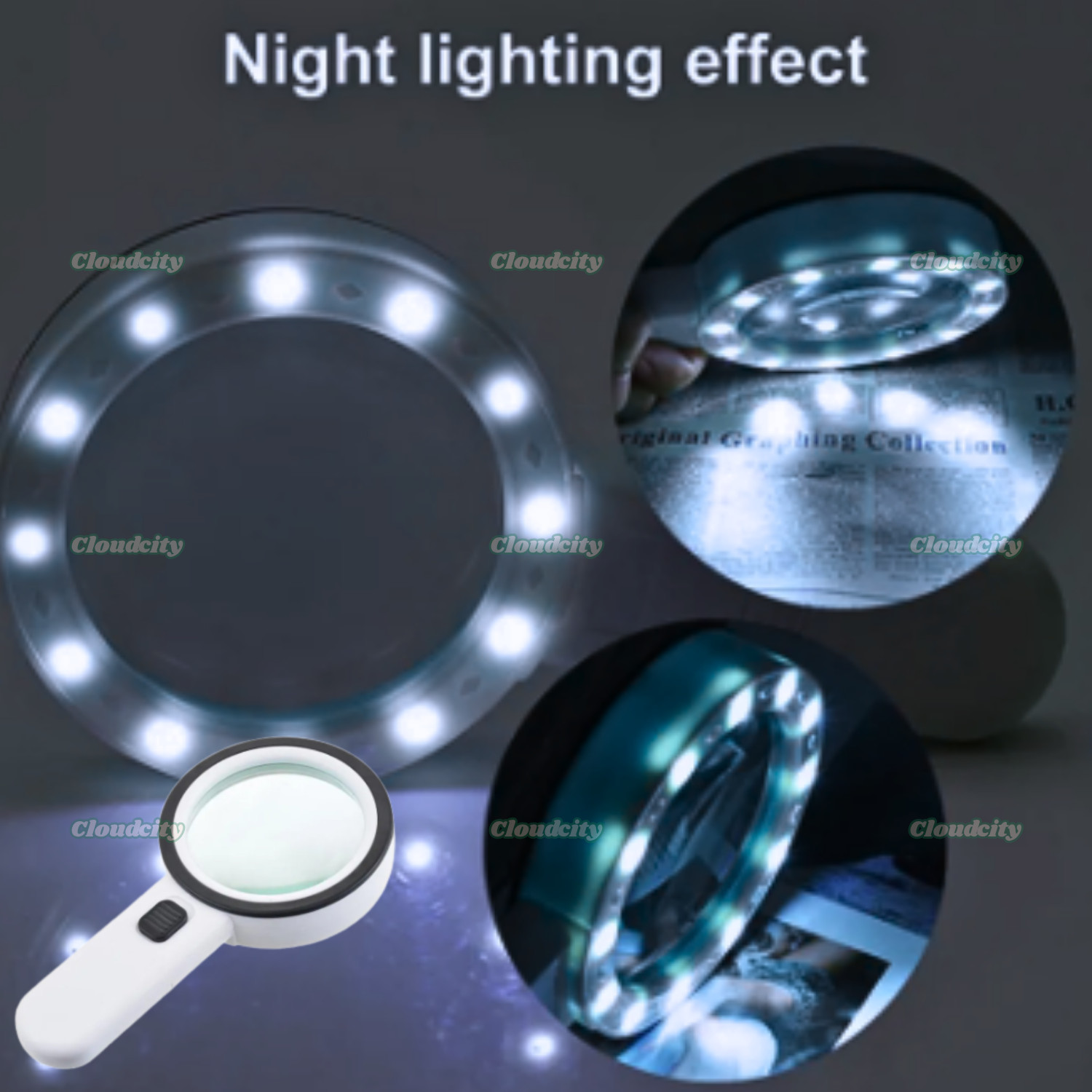30X Jumbo Handheld Magnifying Glass w/ 12 Bright LED Light Illuminated Magnifier