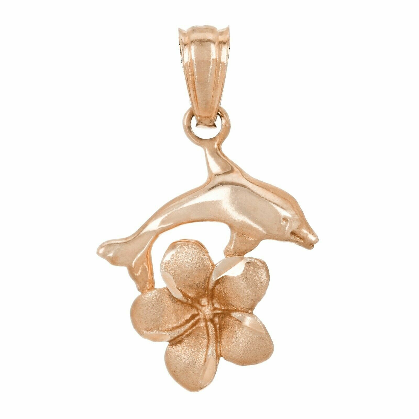 14k Rose Gold Dolphin Hawaiian Plumeria Flower Pendant 0.8 gram