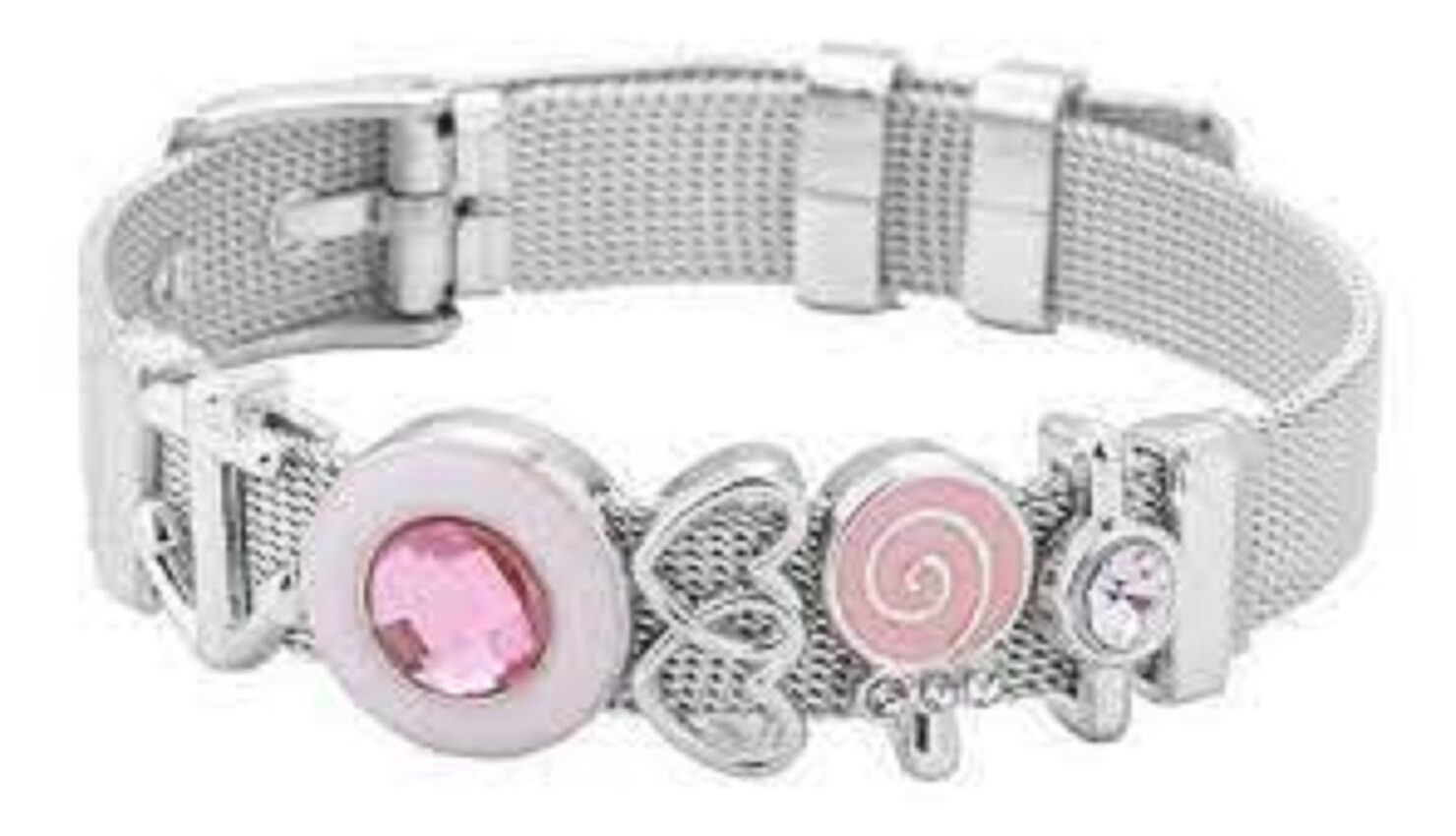 New Metal Mesh Pink Stone Charm Bracelet