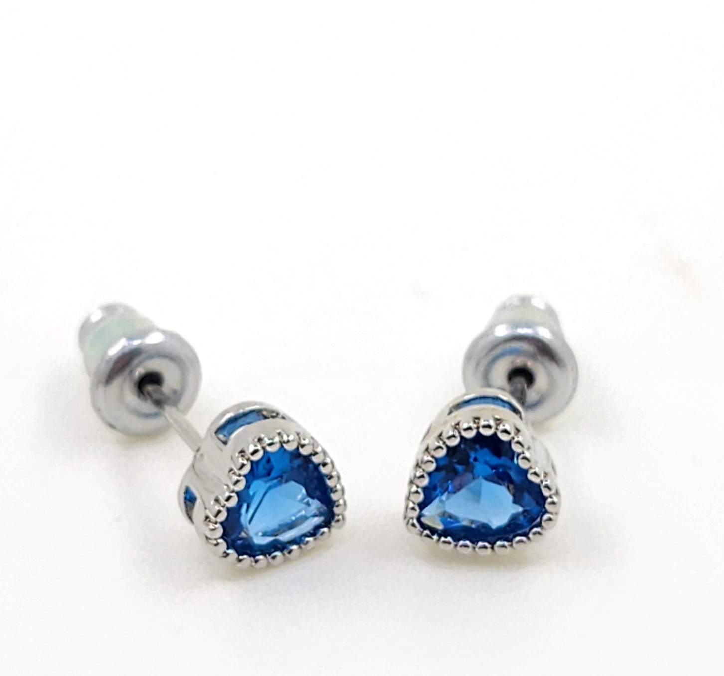 925 Sterling Silver Heart 6.5mm Sapphire Bezel Small Earrings Gemstone