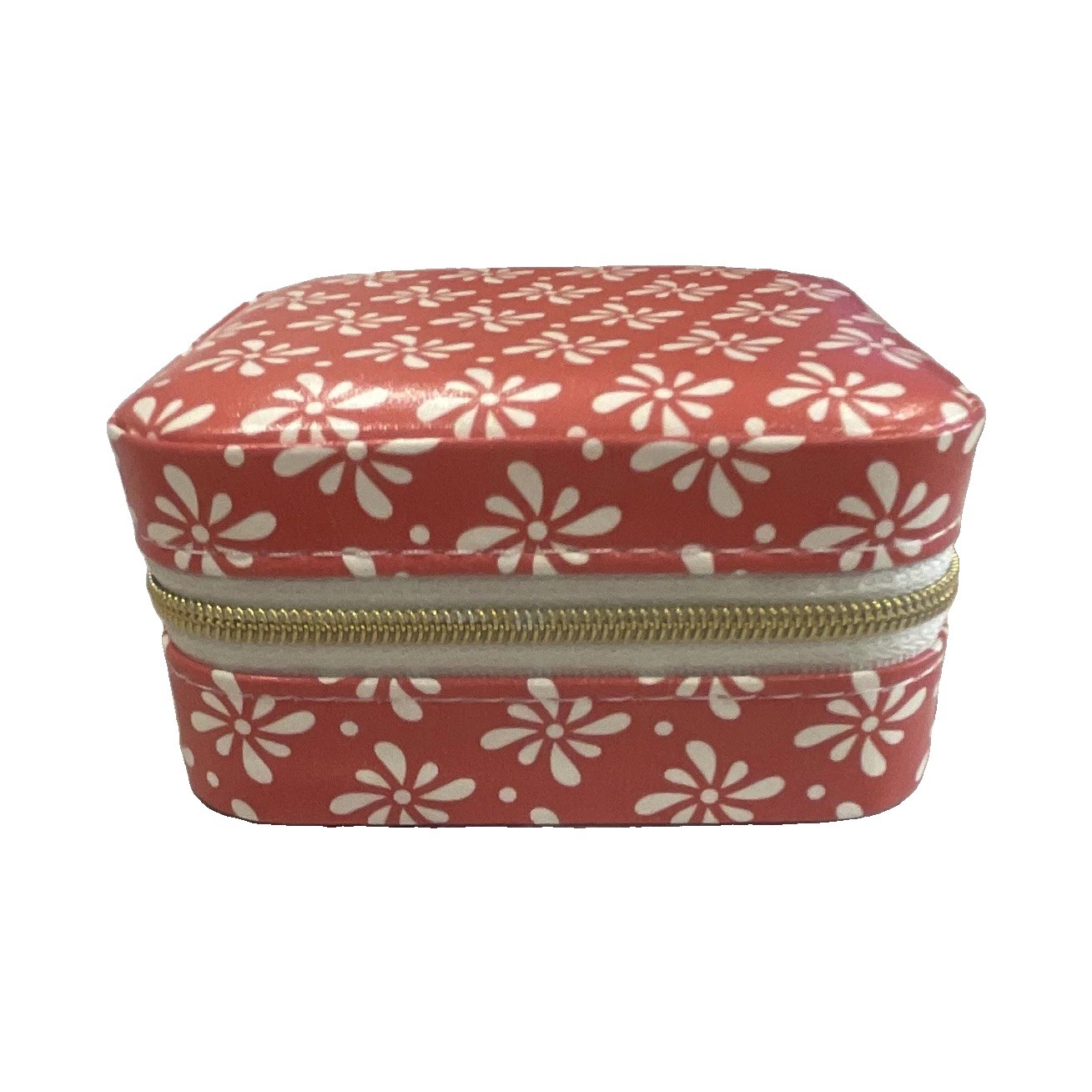 Floral Faux Leather Zip-Around Travel Jewelry Case Lined, Ring & Earring