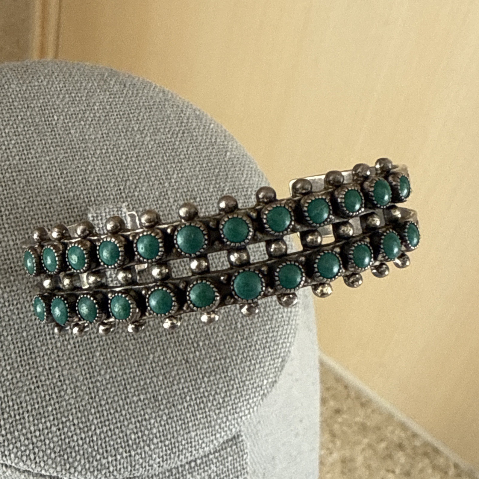 Vintage Native Zuni Sterling Silver Snake Eye 2 Row Turquoise Cuff Bracelet 6.5”