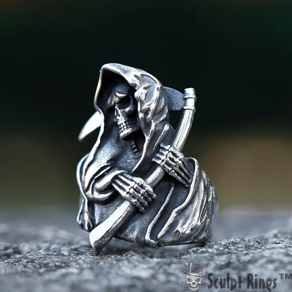 Sculpt Rings™ Grim Reaper Stainless Steel Ring – Gothic Biker Skull Jewelry