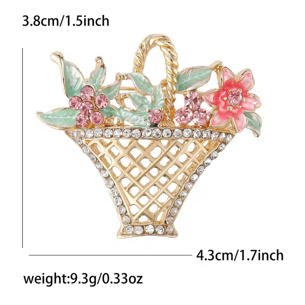Luxury Easter Spring Flower Basket Brooch Sparkling Rhinestone Pin Jewelry Gift