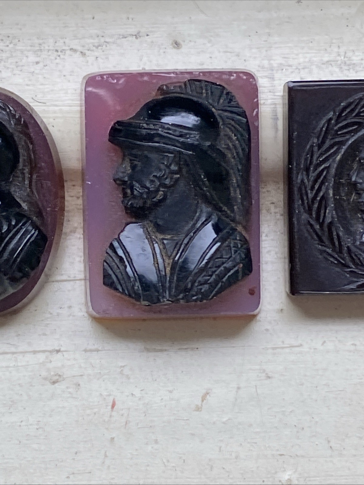 Carved Agate Cameo Intaglio Pieces Brown Black Purple Male Female Heads Jewelry
