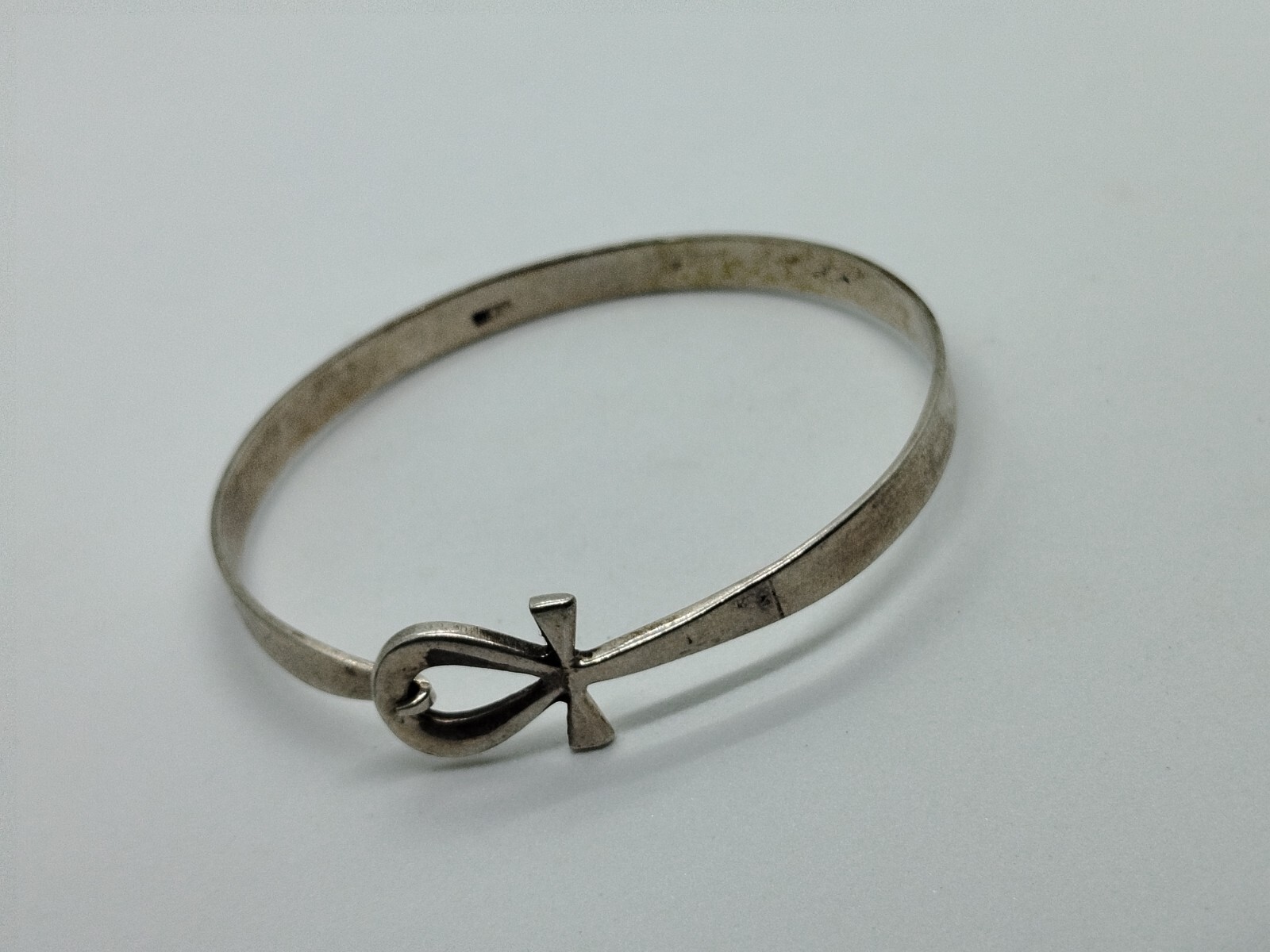Vtg Egyptian Cross Bracelet Solid Silver 10.6g
