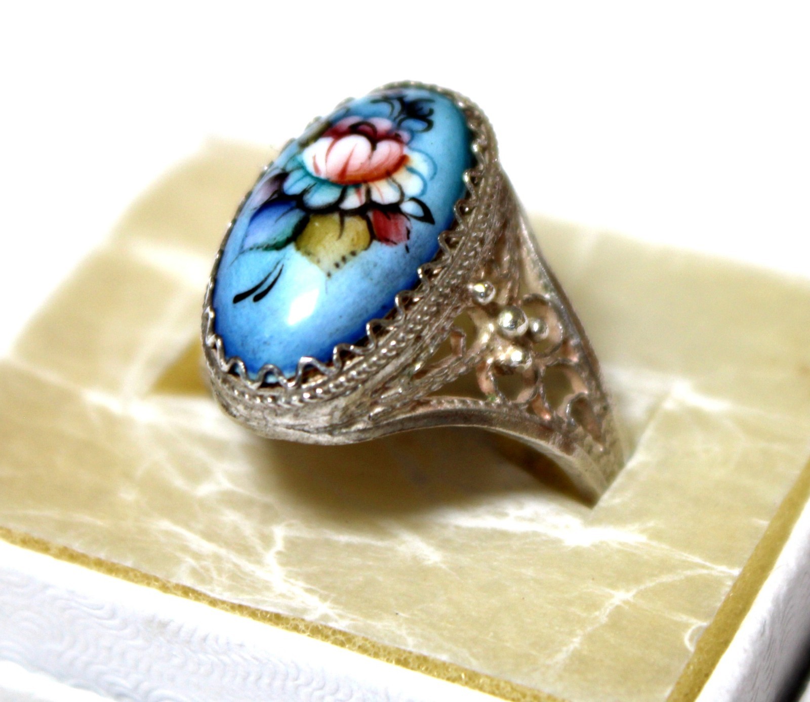 Vintage Russian Hand Painted Enamel Rings 4 Variation Finift Technique #77,83,95