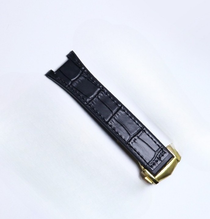 For Omega Constellation Notched Cowhide Genuine Rubber Watch Band Strap 24x18mm