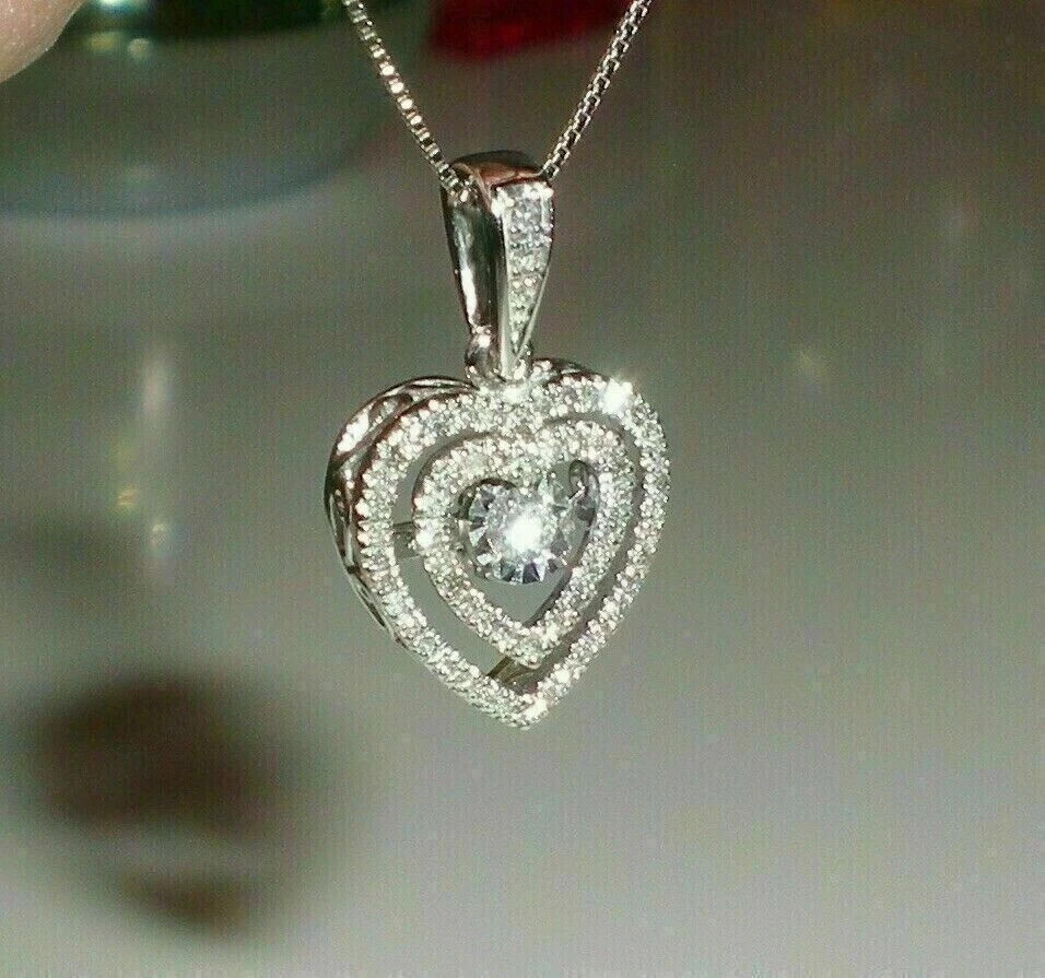 2Ct Round Cut Lab Created Heart Pendant With Free Chain 14K White Gold Plated