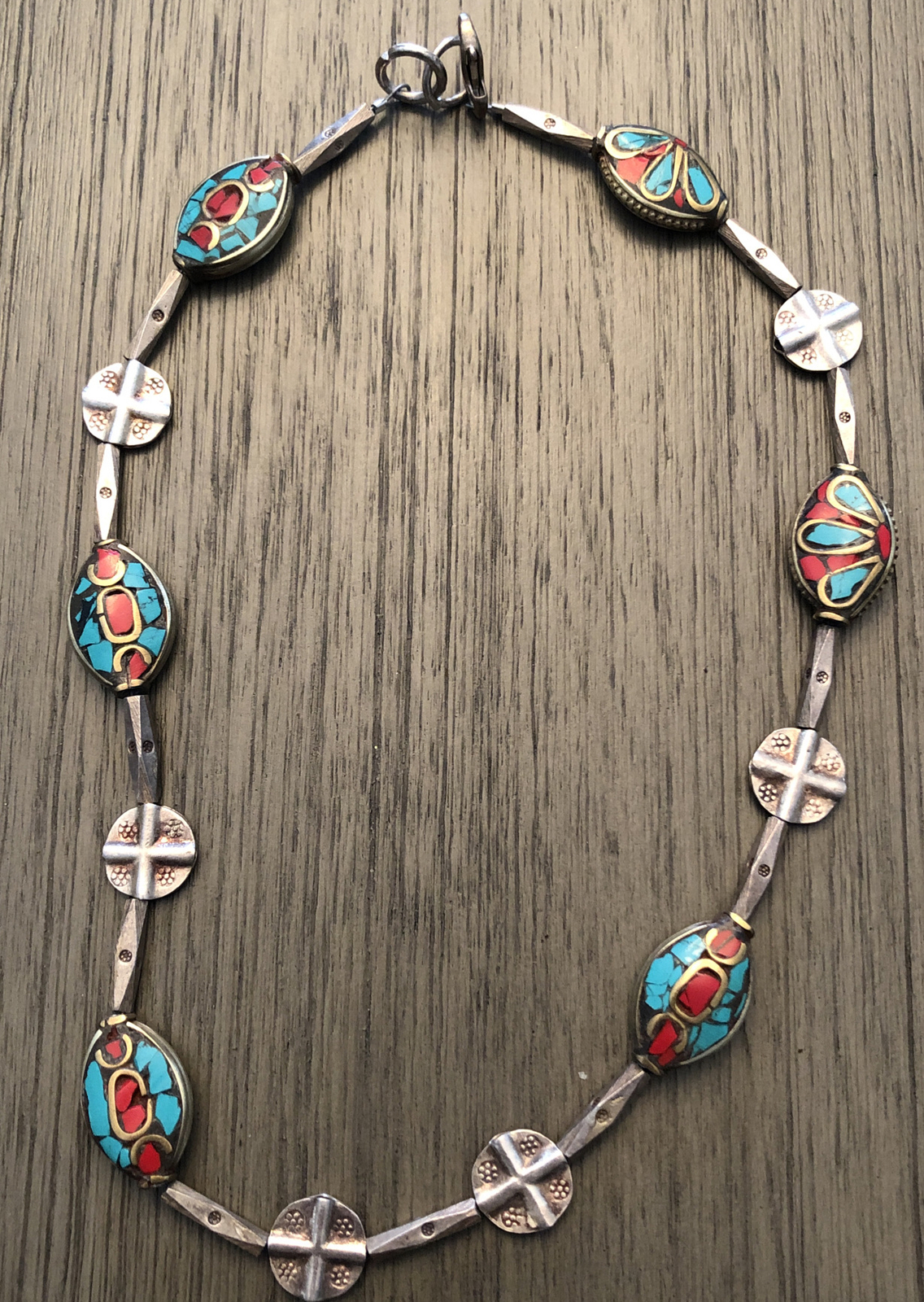Crushed Turquoise and coral sterling Sliver Necklace