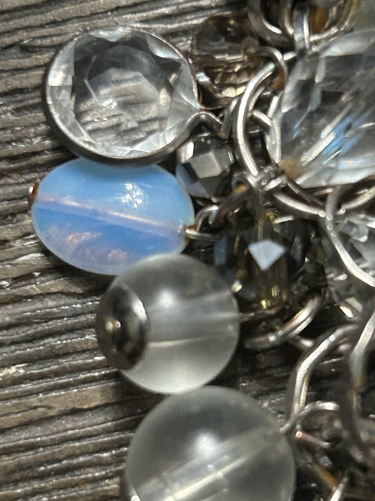 LOFT Silver Tone Cable Chain Necklace Blue & Clear Crystal MoonstoneCharm Signed