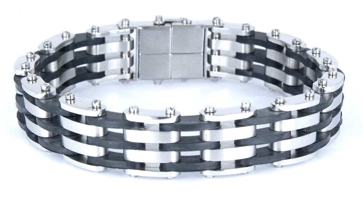 USA RUBBER & STAINLESS STEEL Link Unisex Cool Bracelet SSB-029 (8.5″)