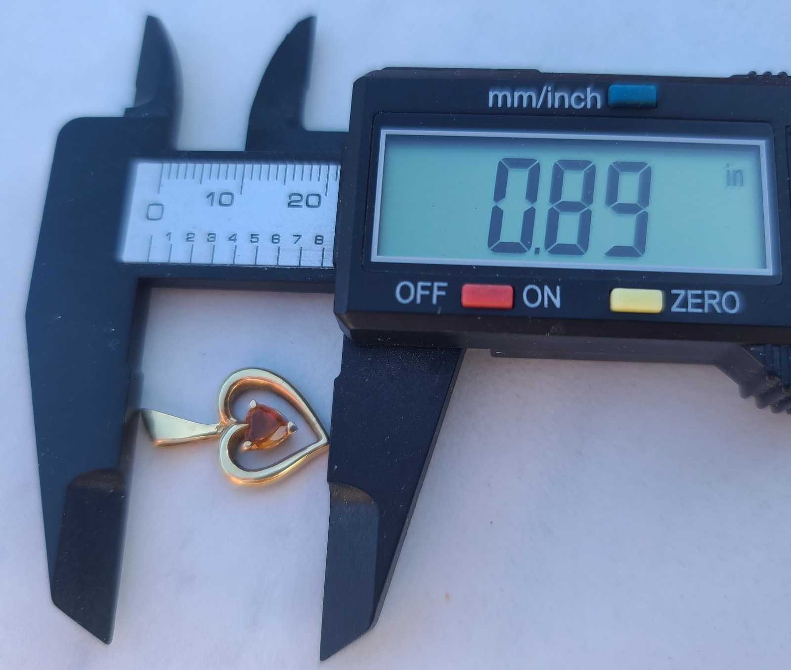 14k Solid Yellow Gold Orange Citrine Heart Charm Necklace Pendant 2grams