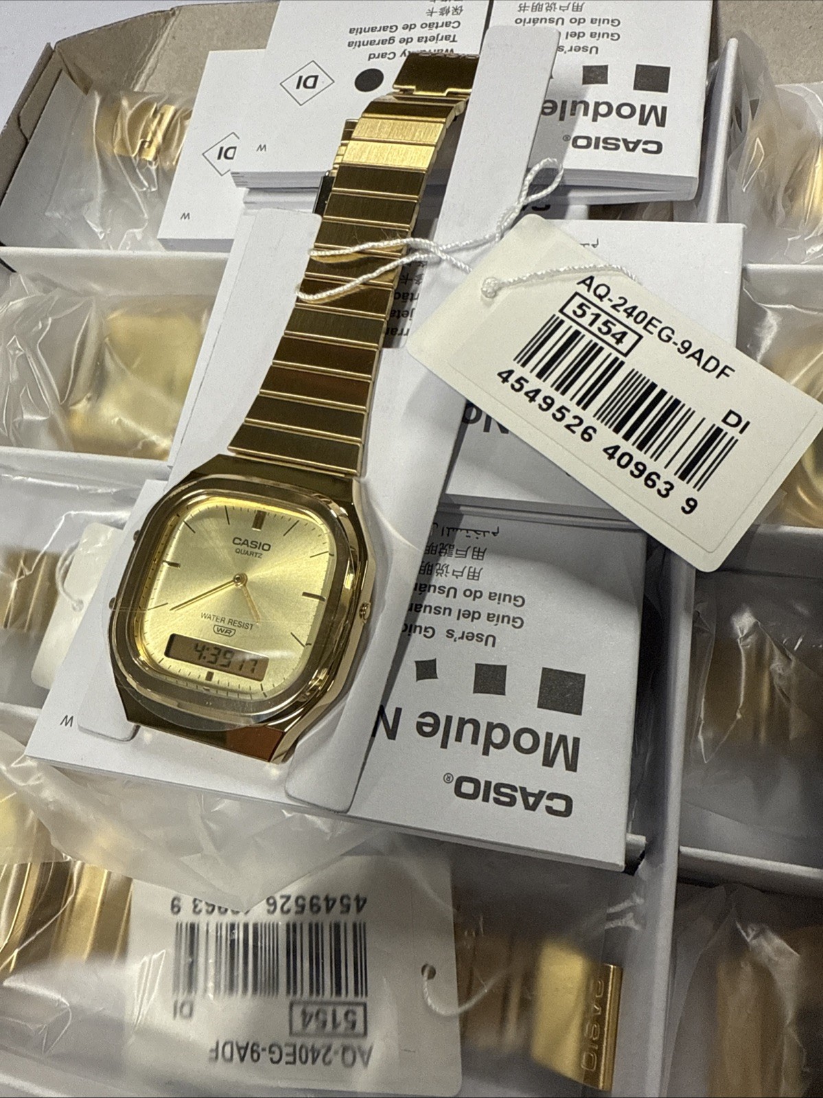 Casio AQ240EG-9A Vintage Analog Digital Watch Gold Tone Stainless Steel NEW