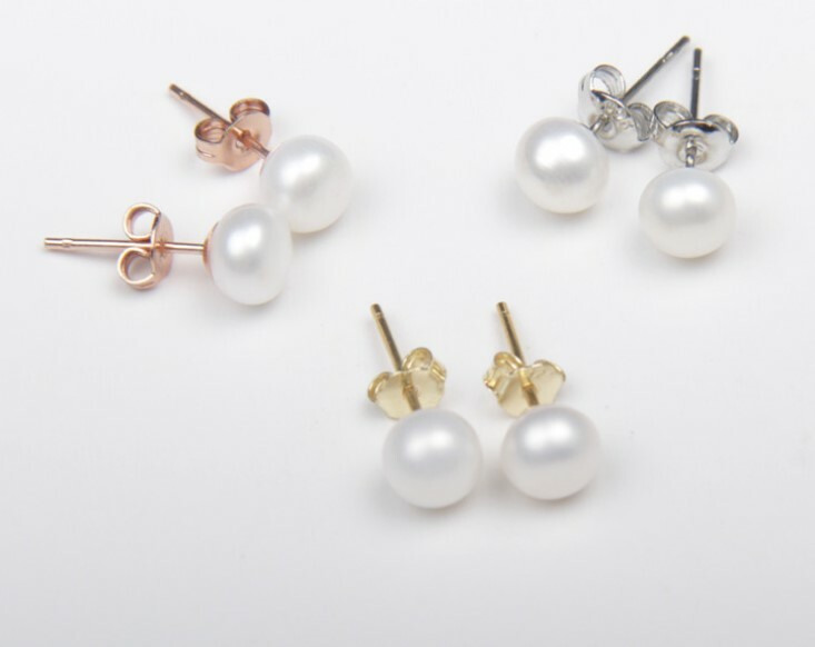 925 Sterling Silver Genuine Freshwater 3-12mm Pearl Stud Earrings Gift Box Love