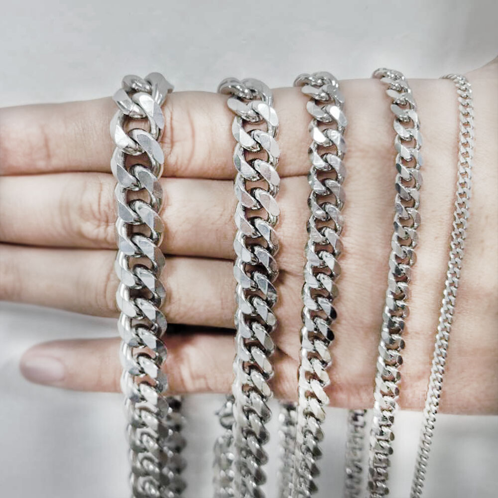 16-30″ Stainless Steel Silver Chain Cuban Curb Womens Mens Necklace 3/5/7/9/11mm