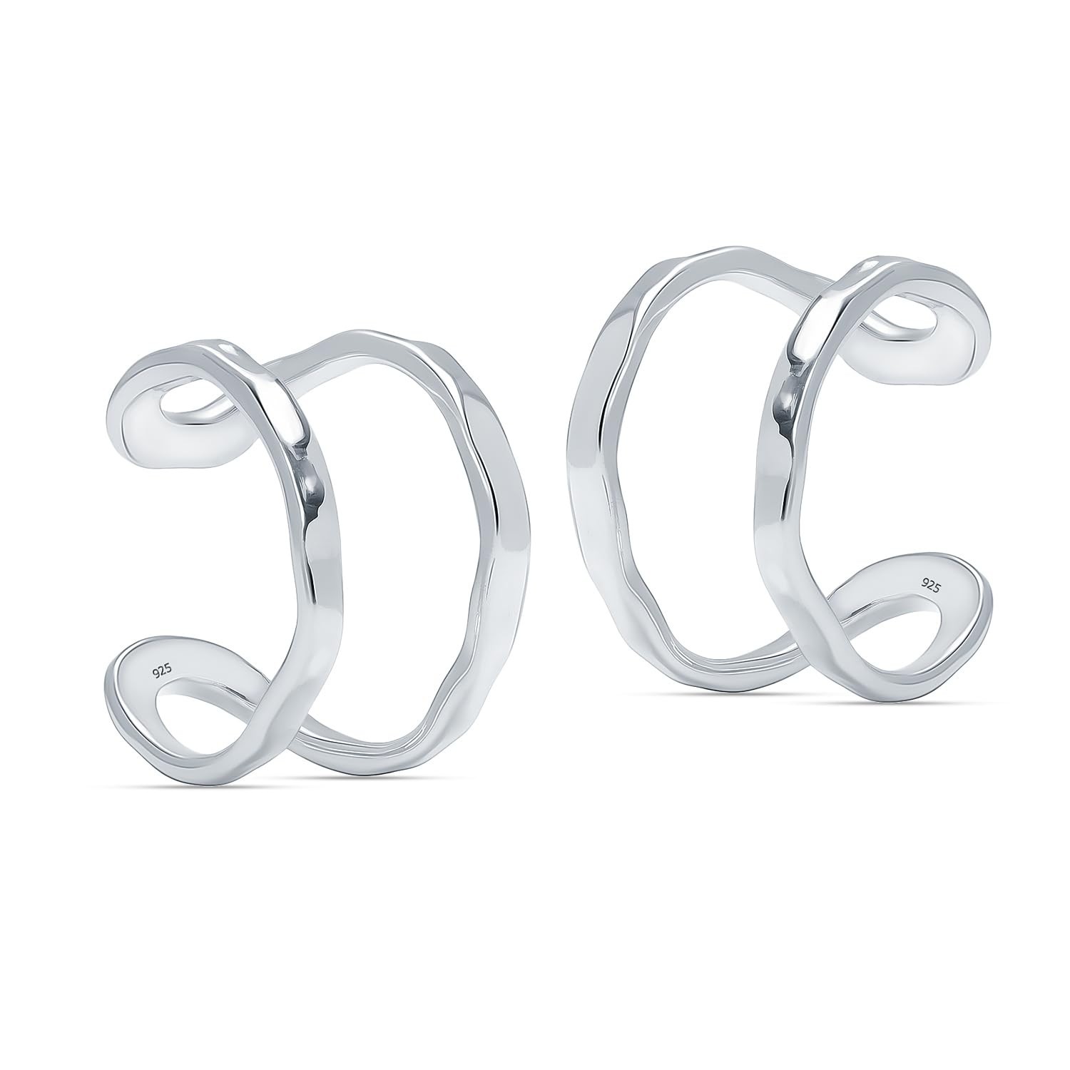 925 Sterling Silver Hammered Ear Cuff-Set for Non-Pierced Earring for Women 12mm