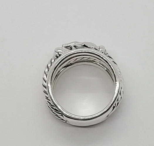 David Yurman Sterling Silver and Diamonds Buckle Crossover Ring Size 8