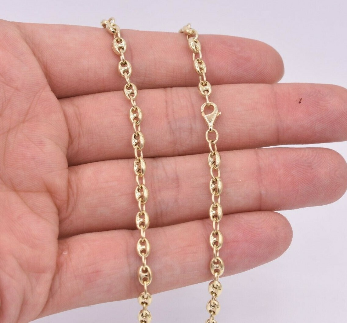 4mm Puffed Mariner Anchor Link Chain Necklace REAL Solid 10K Yellow Gold