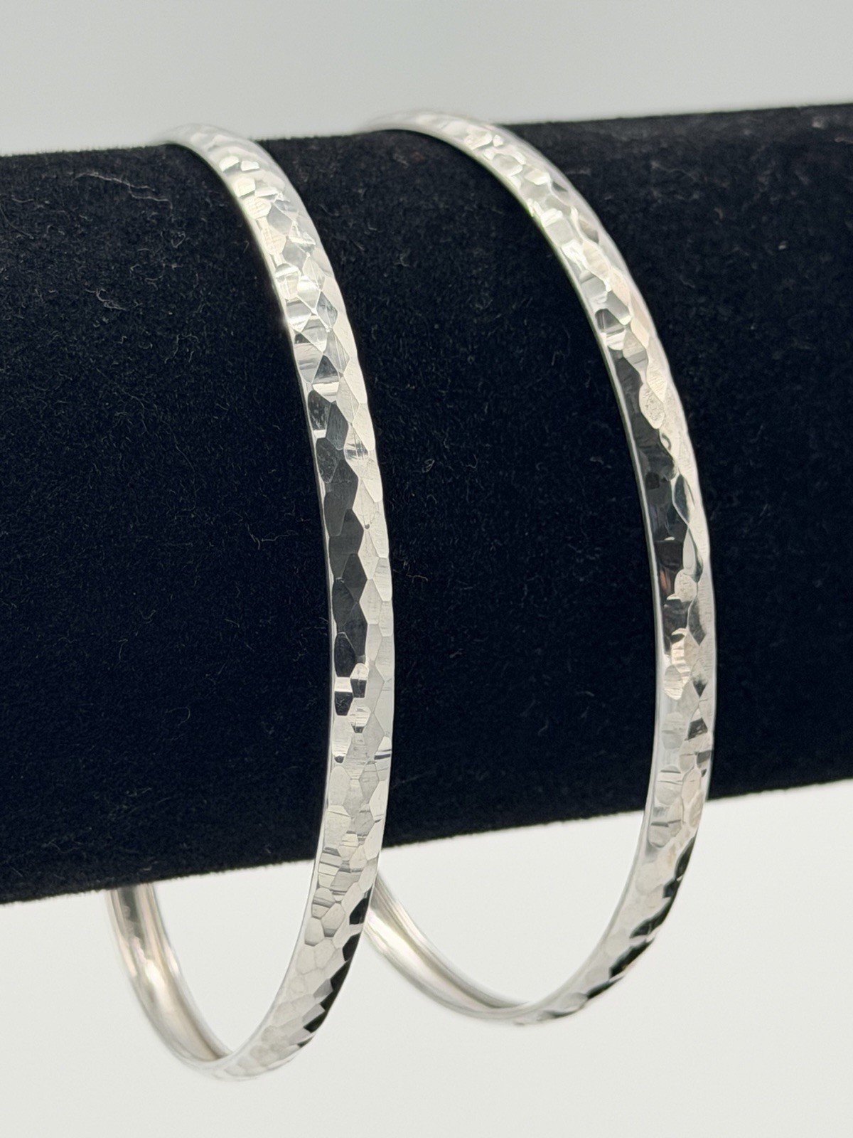 925 Sterling Silver Hammered Textured Bangle Bracelet 4.2mm 4g New