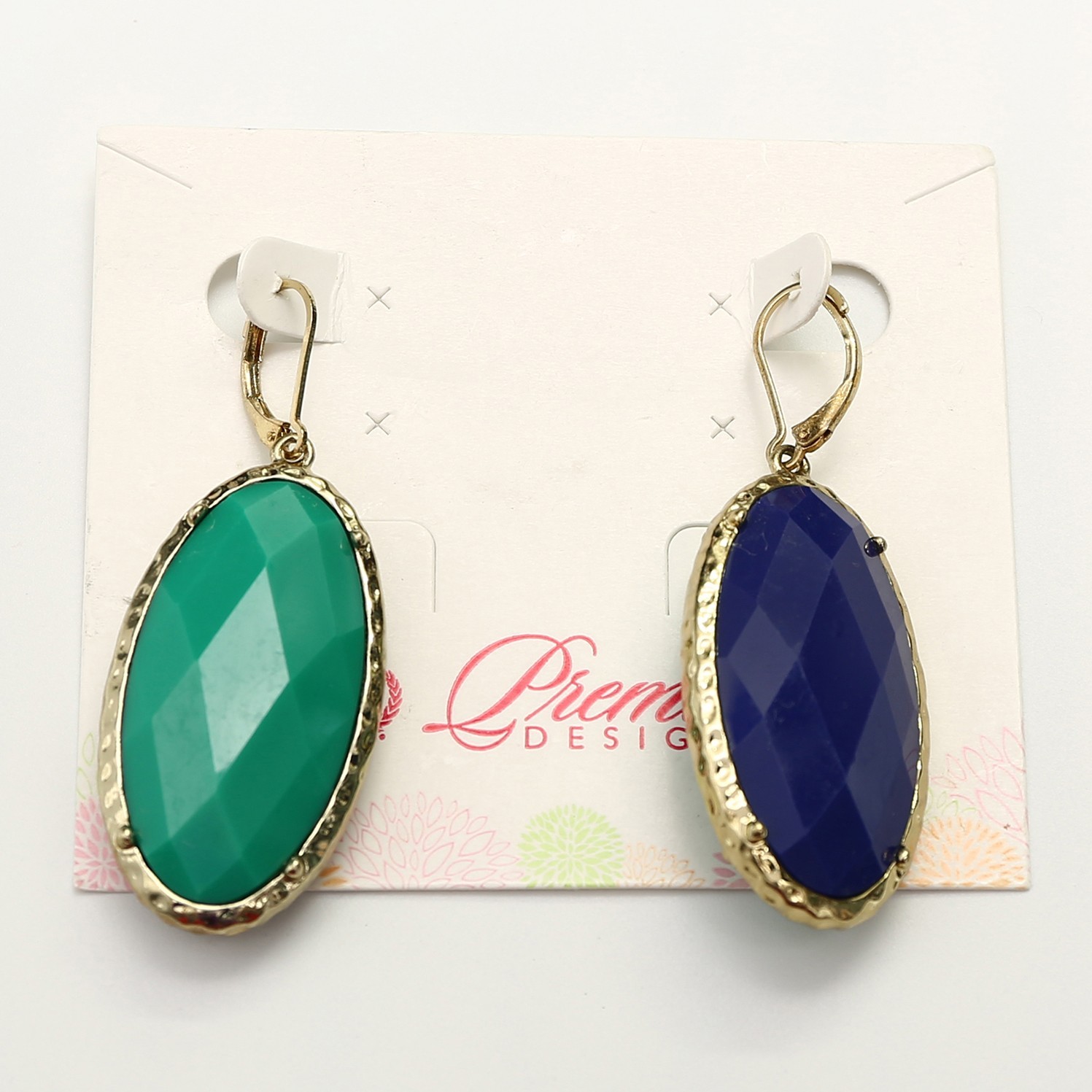 Premier Designs CeCe Reversible Blue Green Gold Tone Leverback Drop Earrings