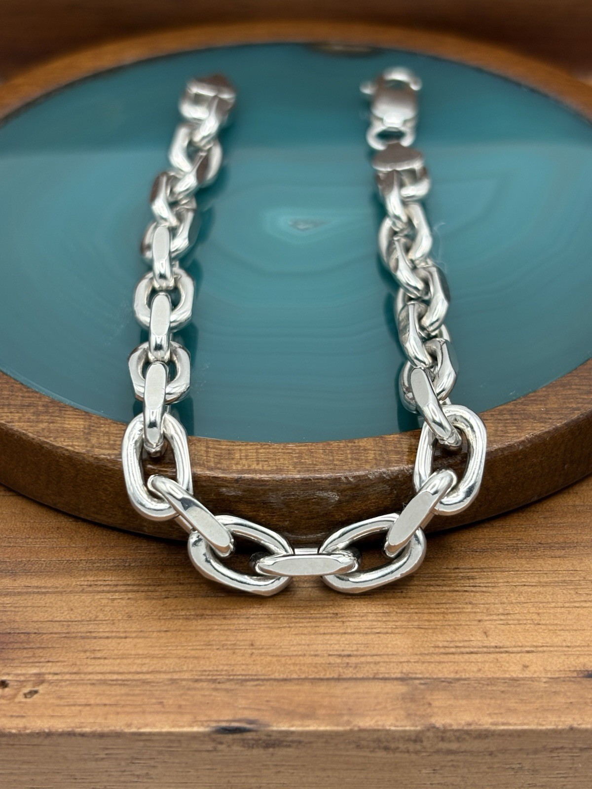 6MM STERLING SILVER CABLE ANCHOR LINK CHAIN BRACELET 7 INCH 17.4G RHODIUM 925