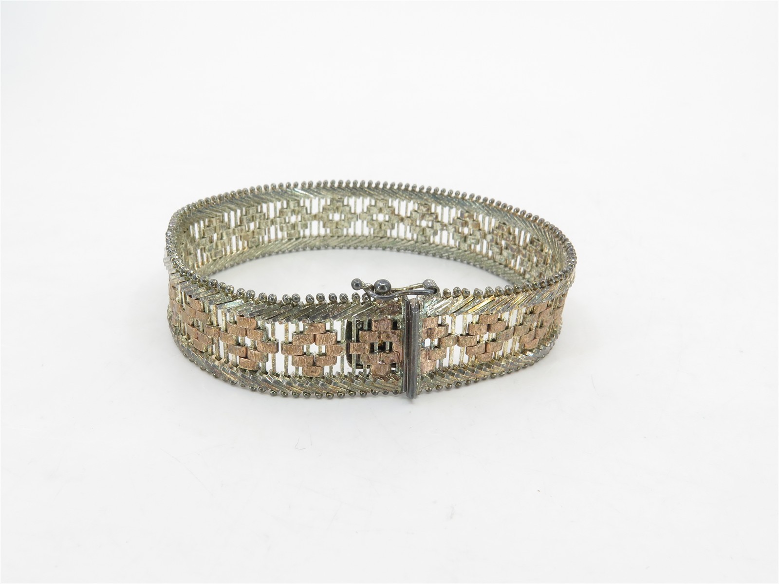 Milor Vintage Basket Weave Two-tone Bracelet .925 Sterling Italy 7.5 in