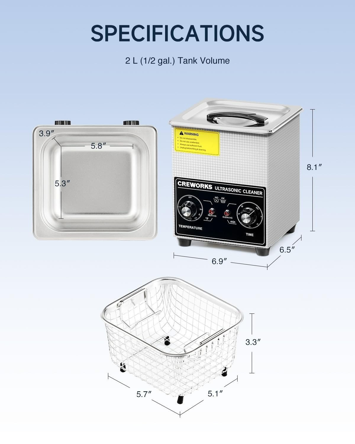 CREWORKS 2L Ultrasonic Cleaner with Heater & Timer for Jewelry & More