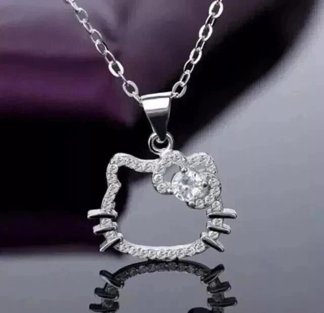 1.50Ct Round Cut Lab Created Diamond Hello Kitty Cat Pendant 925 Sterling Silver