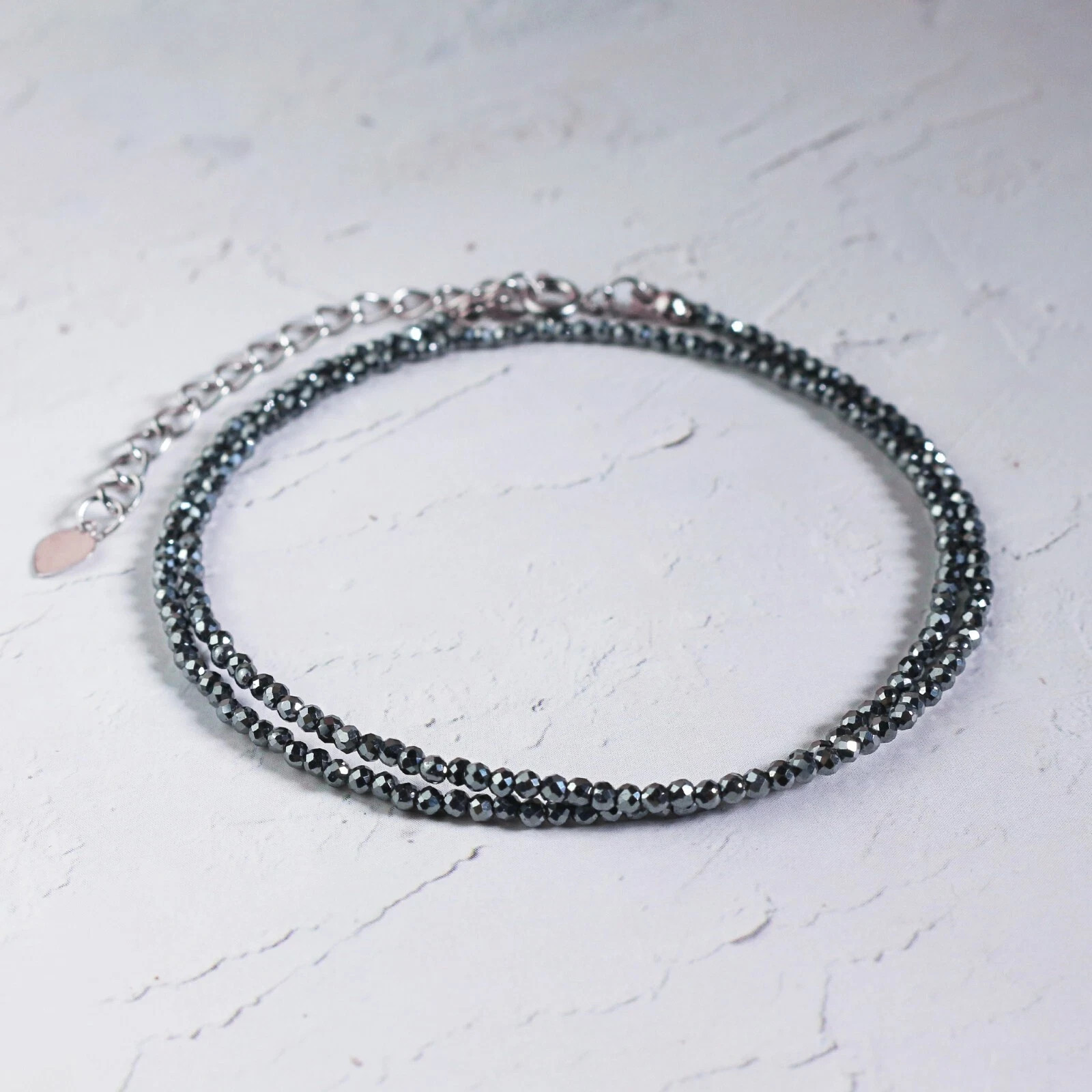 Hematite 2mm Beaded Dainty Boho Choker Women Healing Crystal Necklace Ideal Gift