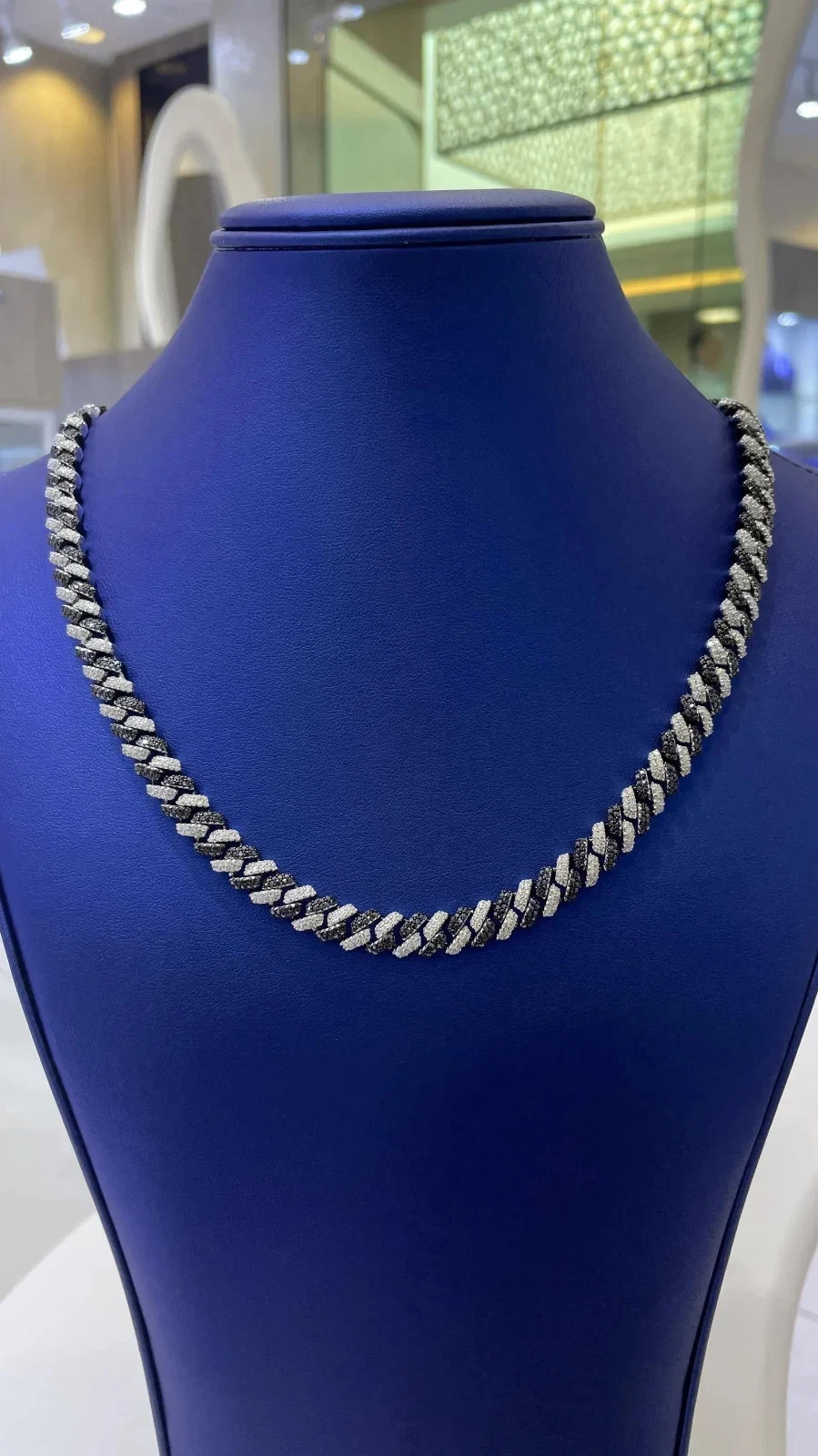 14Ct Black & White Lab Created Diamond Cuban 10mm Chain Necklace 14k Gold Plated