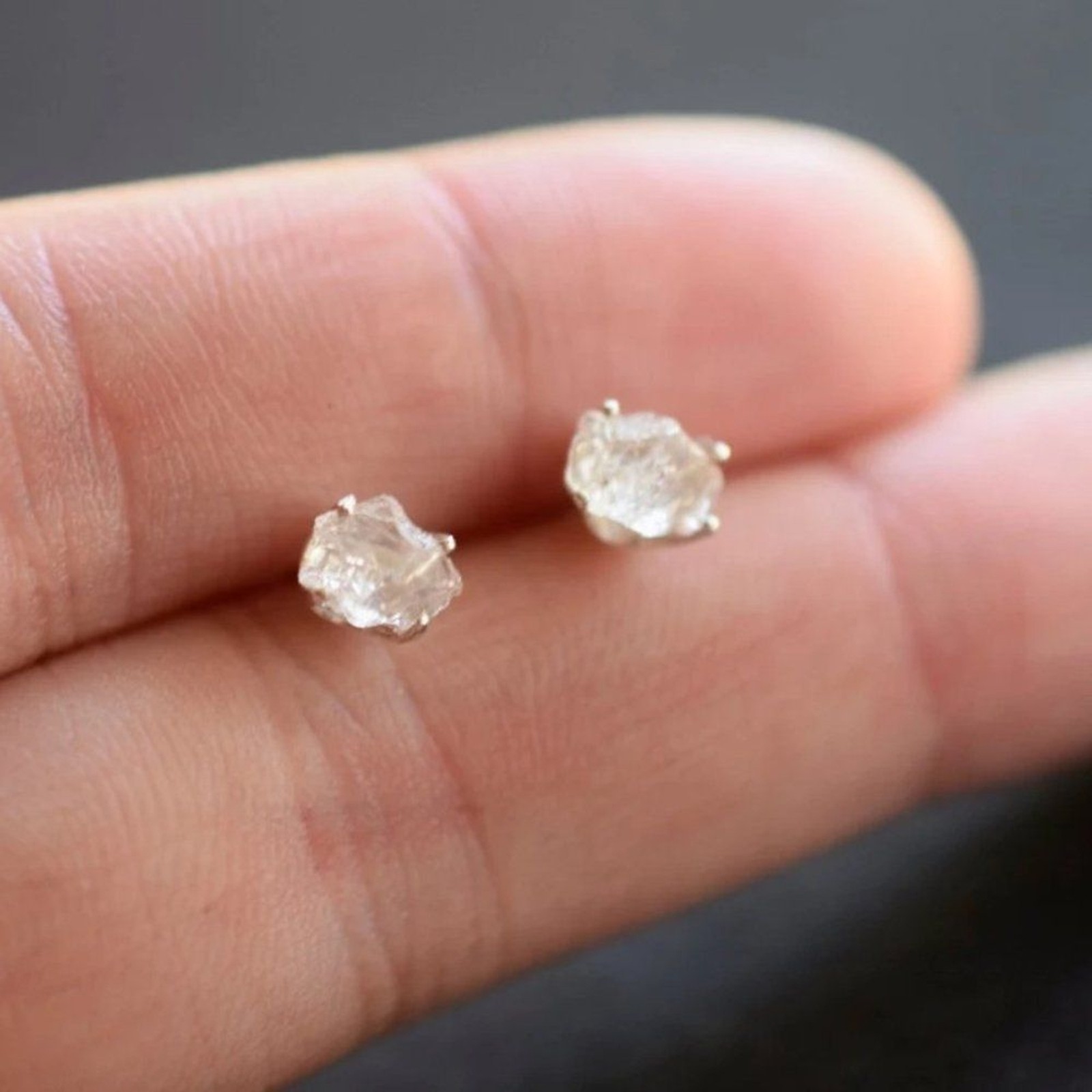 Raw Lake County Diamond Earrings, Rough Crystal Studs Dainty Minimalist …