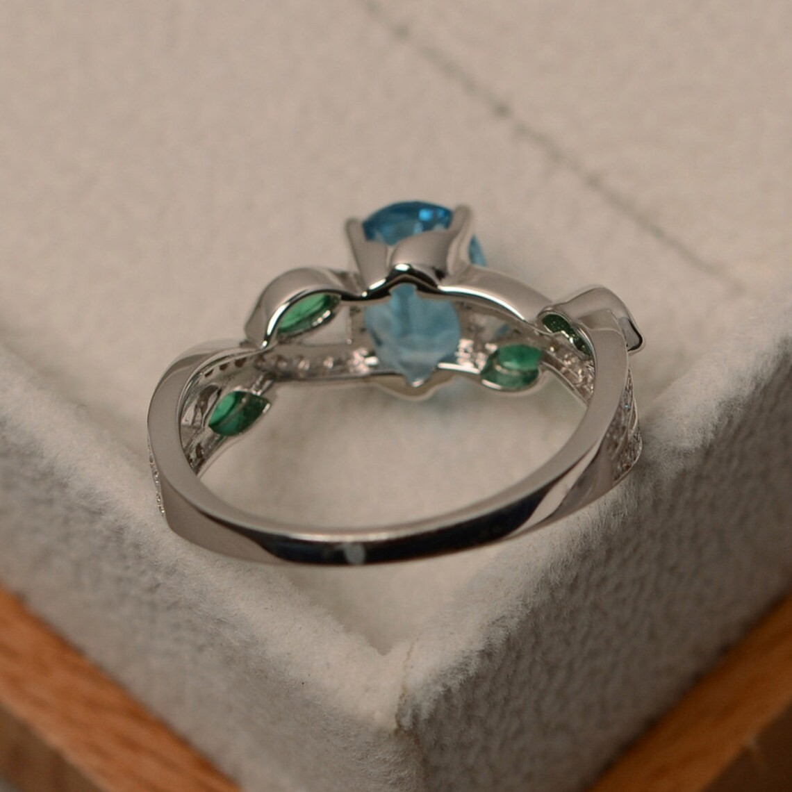 2CT Blue Topaz Gemstone 925 Silver Plated Floral Ring Duty Free