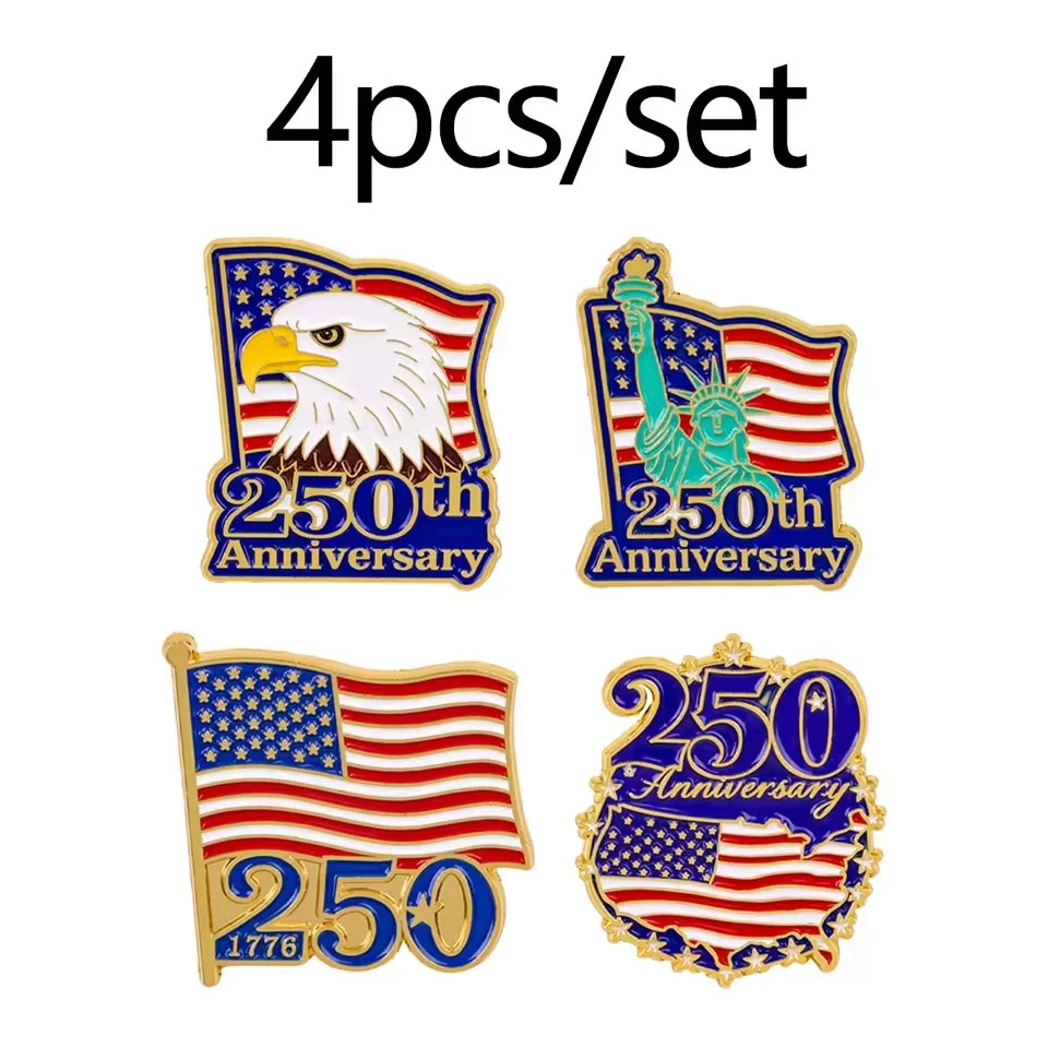 4PCS America 250th Birthday Enamel Pins USA 250 Years Anniversary Metal Brooch
