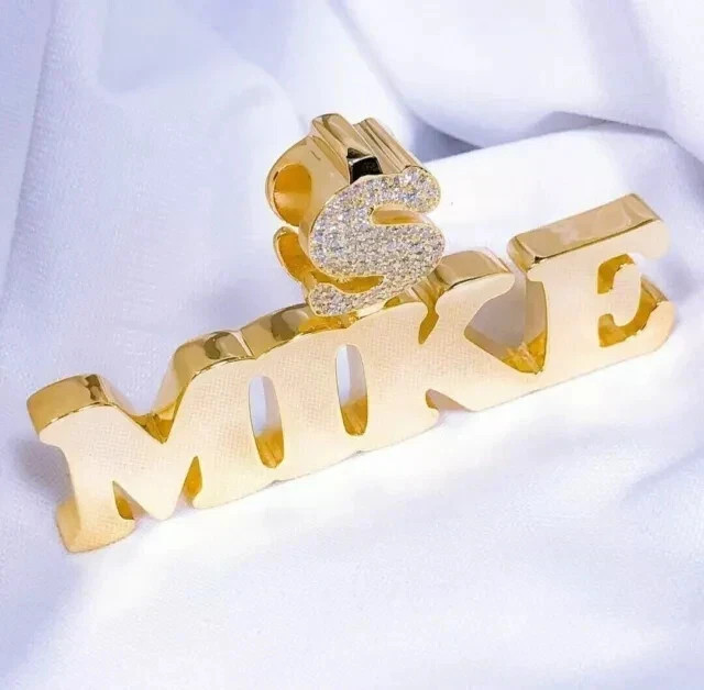 1.50 Ct Round Cut Real Moissanite Customize Name Pendant 14K Yellow Gold Plated