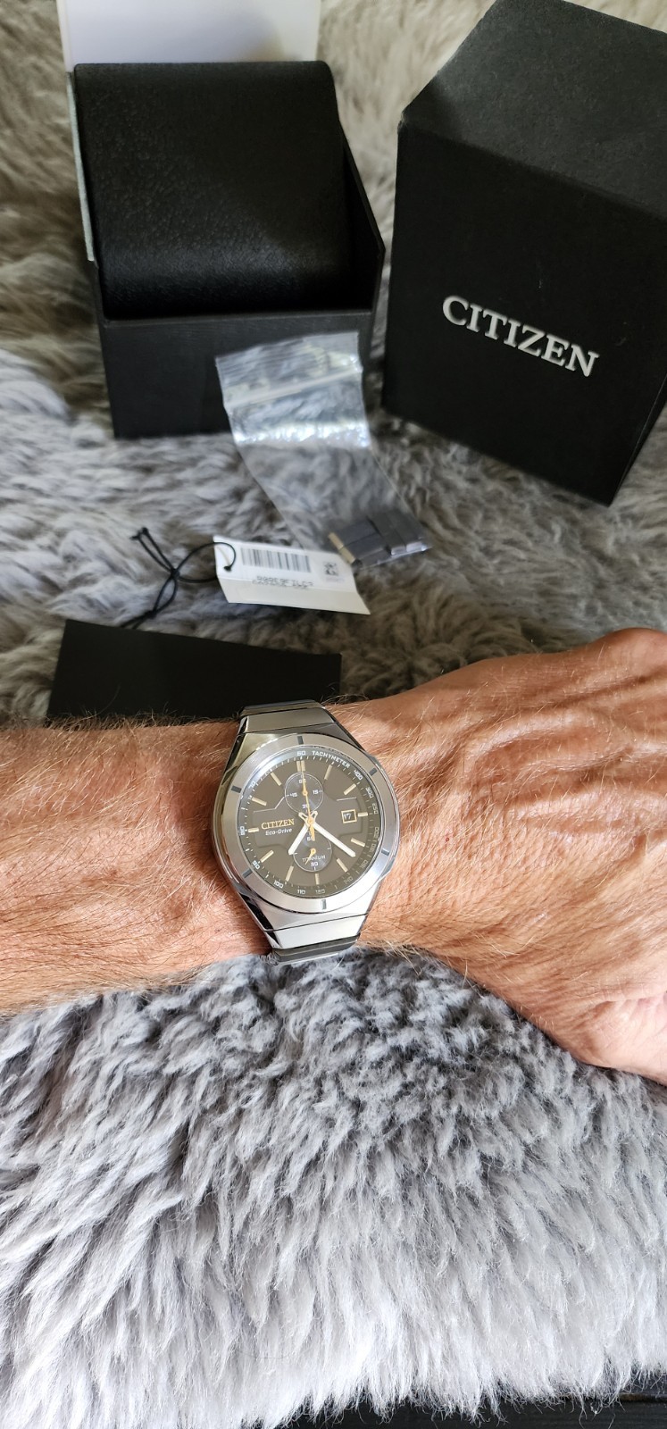 Citizen Eco-Drive Titanium Chronograph Black Dial Sapphire WR100M Watch