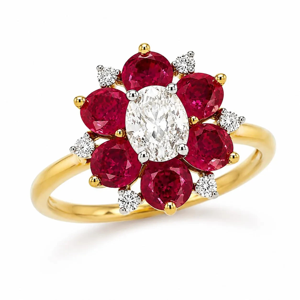 Natural Mined Diamond and Pink Sapphire Floral Halo Bridal Cocktail Ring – 14KT