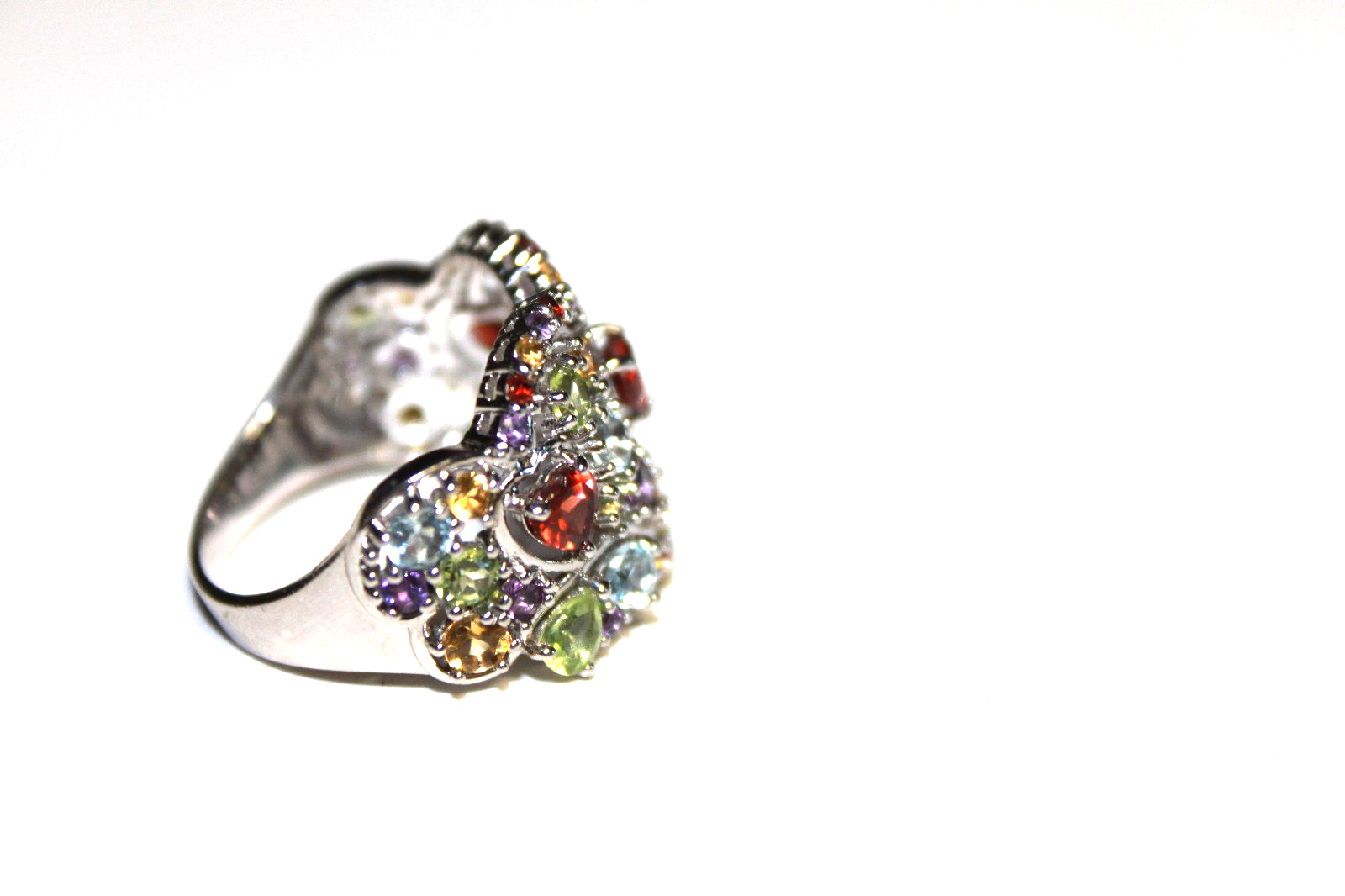 SIGNED BBJ 925 BANGKOK STERLING SILVER AND MULTI GEMSTONE RING SIZE 8 1/2