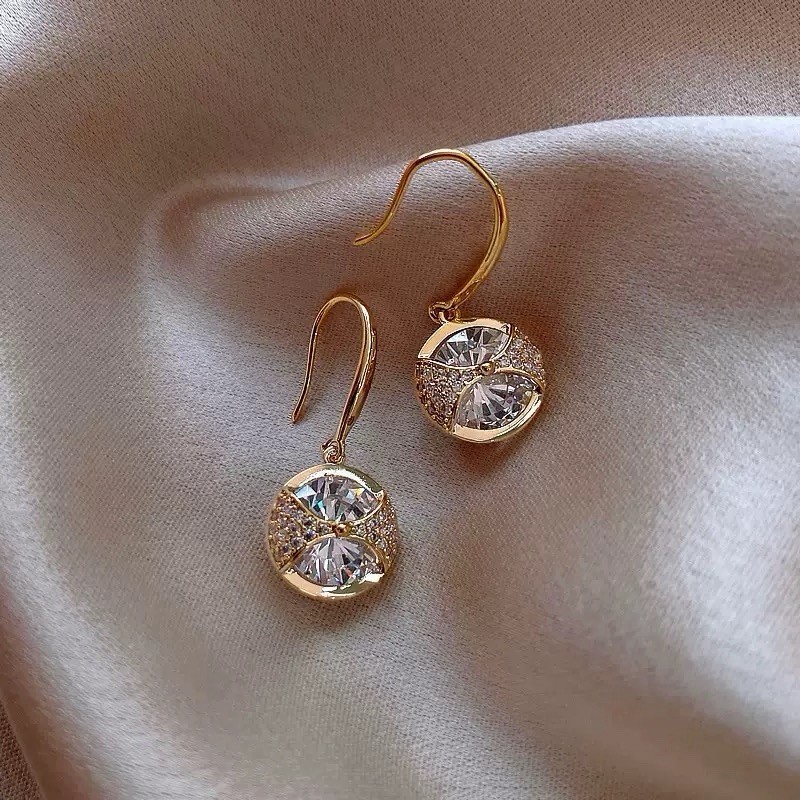 18K Gold Plated Round CZ Dangle Earrings Sparkly Crystal Drop Earrings 395