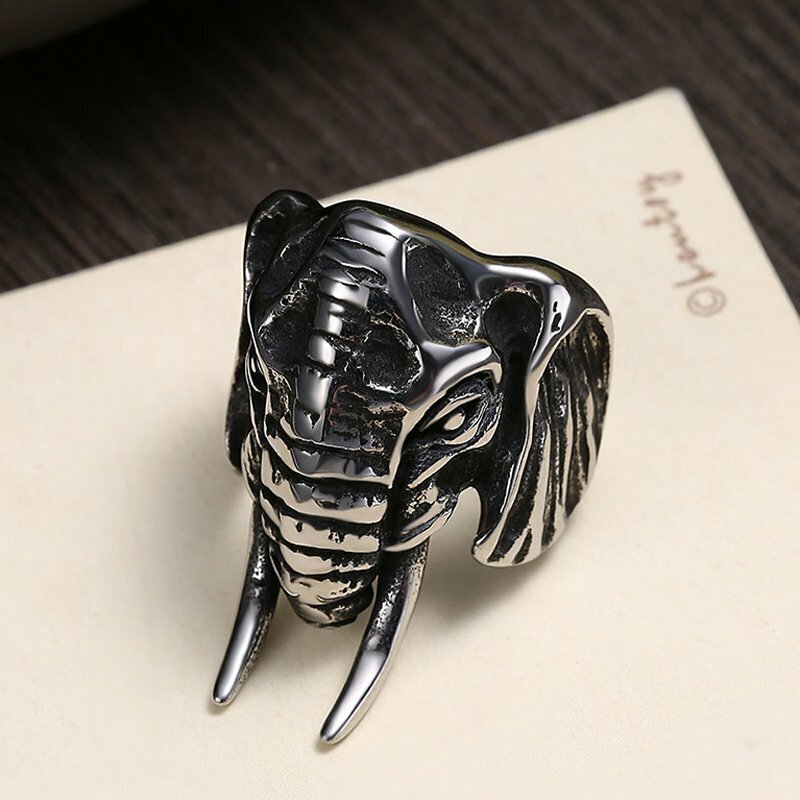 MENDEL Mens Stainless Steel Animal Elephant Ring For Men Size 7 8 9 10 11 12 13