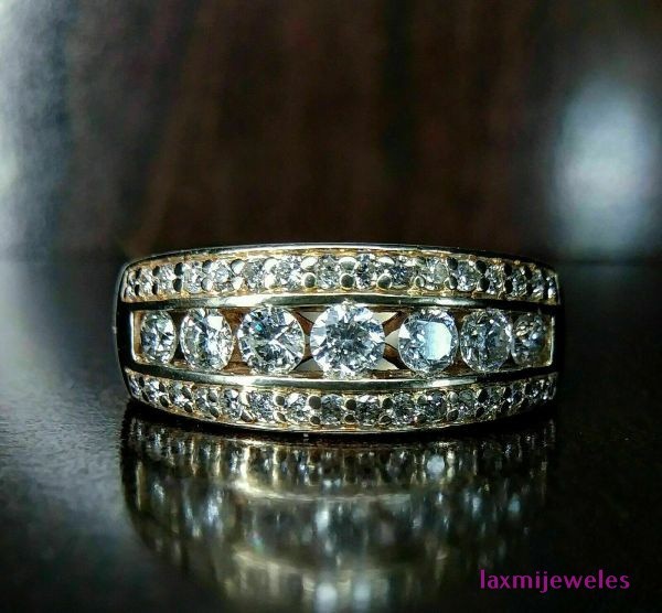 3.50Ct Lab Created Diamond Men’s Ring 14K Yellow Gold Over 3-Row Wide Band Pinky