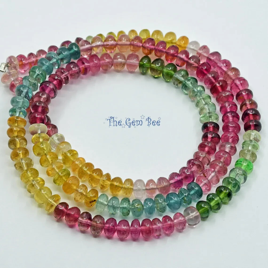4.2mm Pink Blue Green Yellow Candy Tourmaline Smooth Rondelle Bead 16″ strand