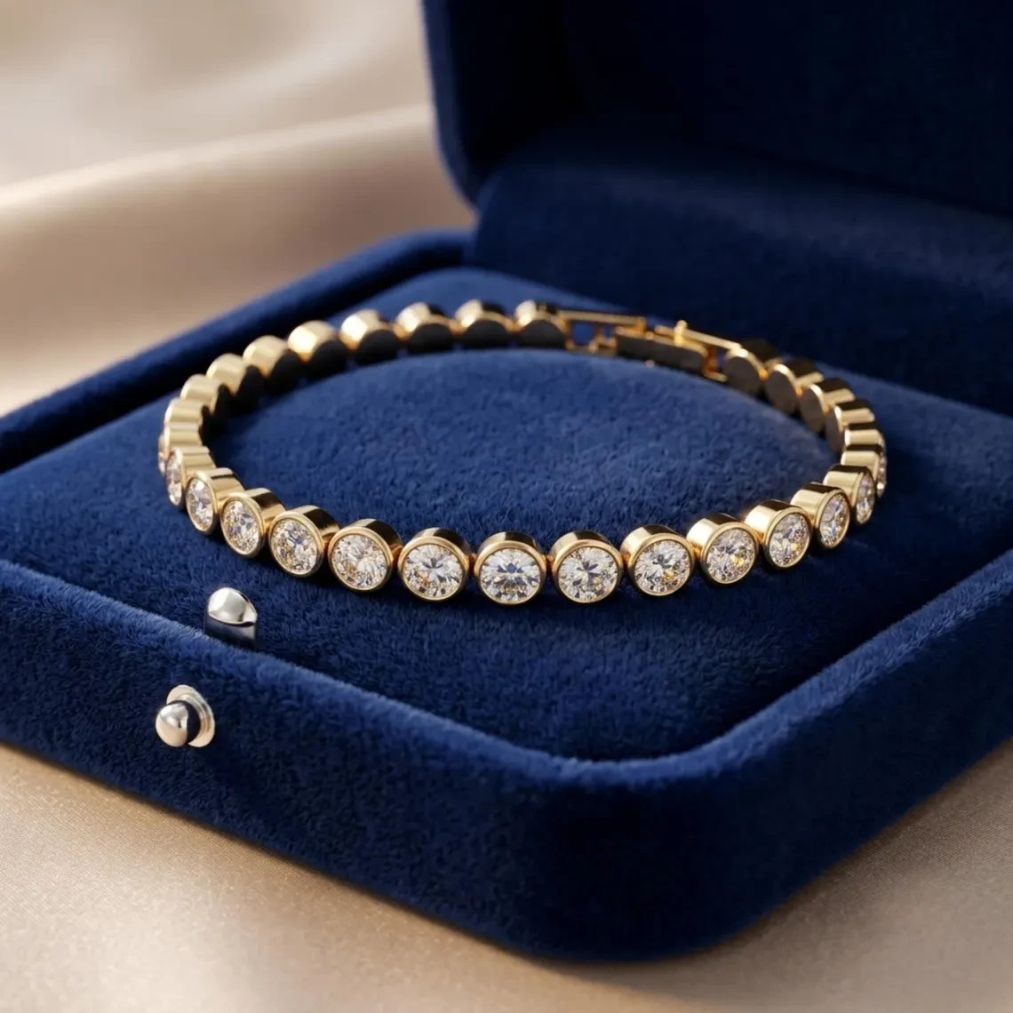 9Ct Round Cut Lab Created Diamond Bezel Set Tennis Bracelet 7″ 14K Gold FN 925