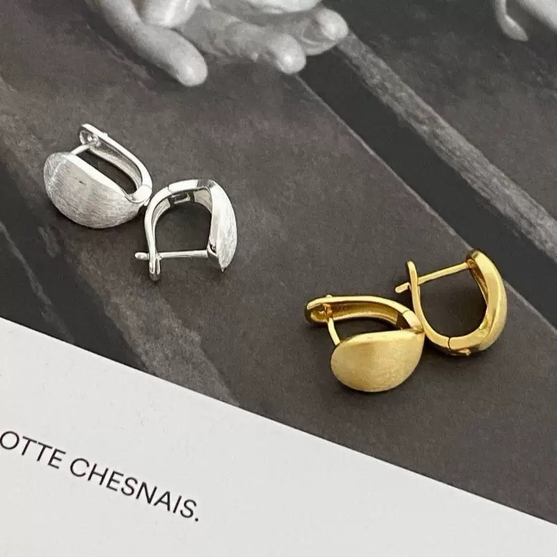 925 Silver Brushed Oval Huggie Hoop Earrings Matte Earrings Gold or Silve 323