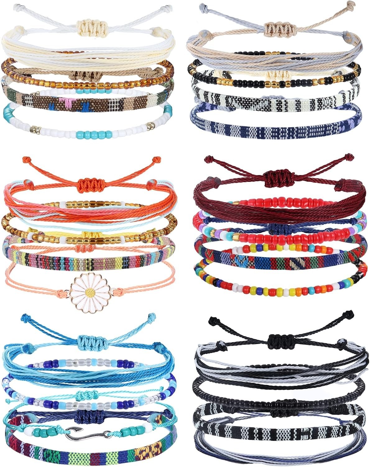24 Pcs Waterproof Boho Ankle Bracelets for Women | Adjustable Strand Jewelry