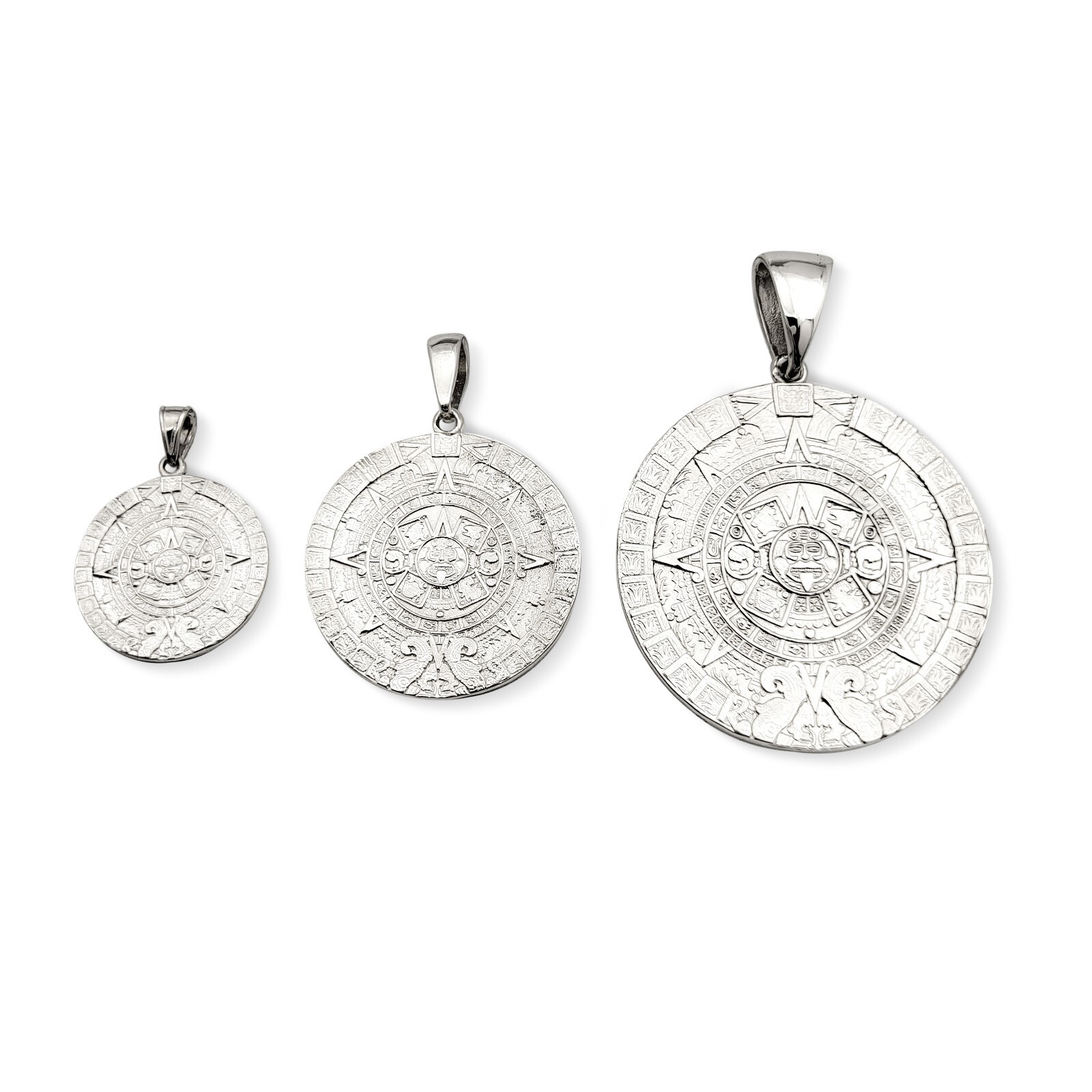 Real 10K White Gold Aztec Mayan Calendar Pendant 3 Sizes Calendario Charm
