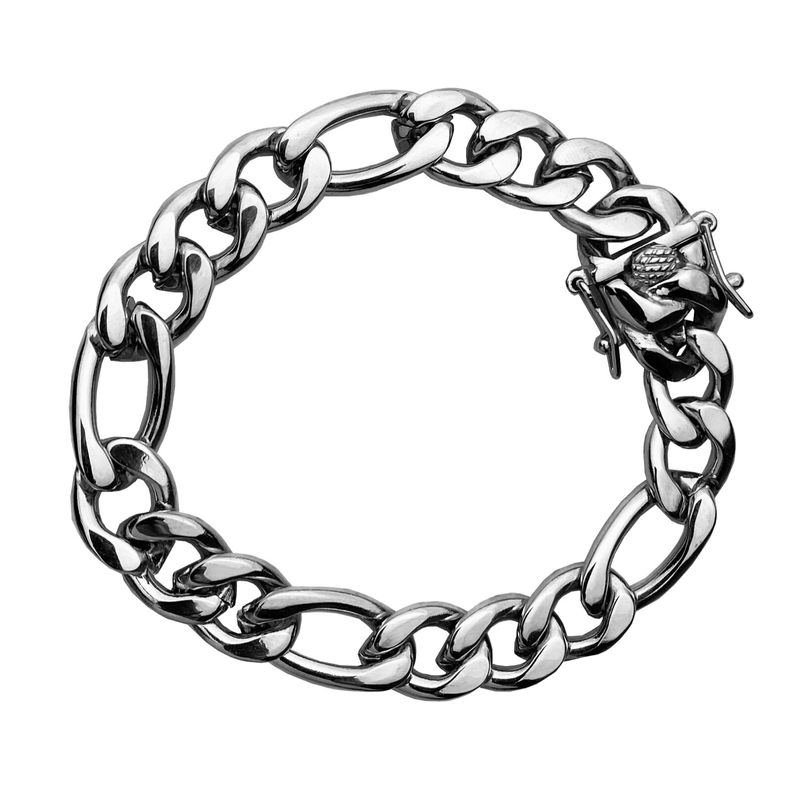 Stainless Steel Figaro Bracelet 24k Gold Plated, Silver, or Black 8.5″ 12 MM