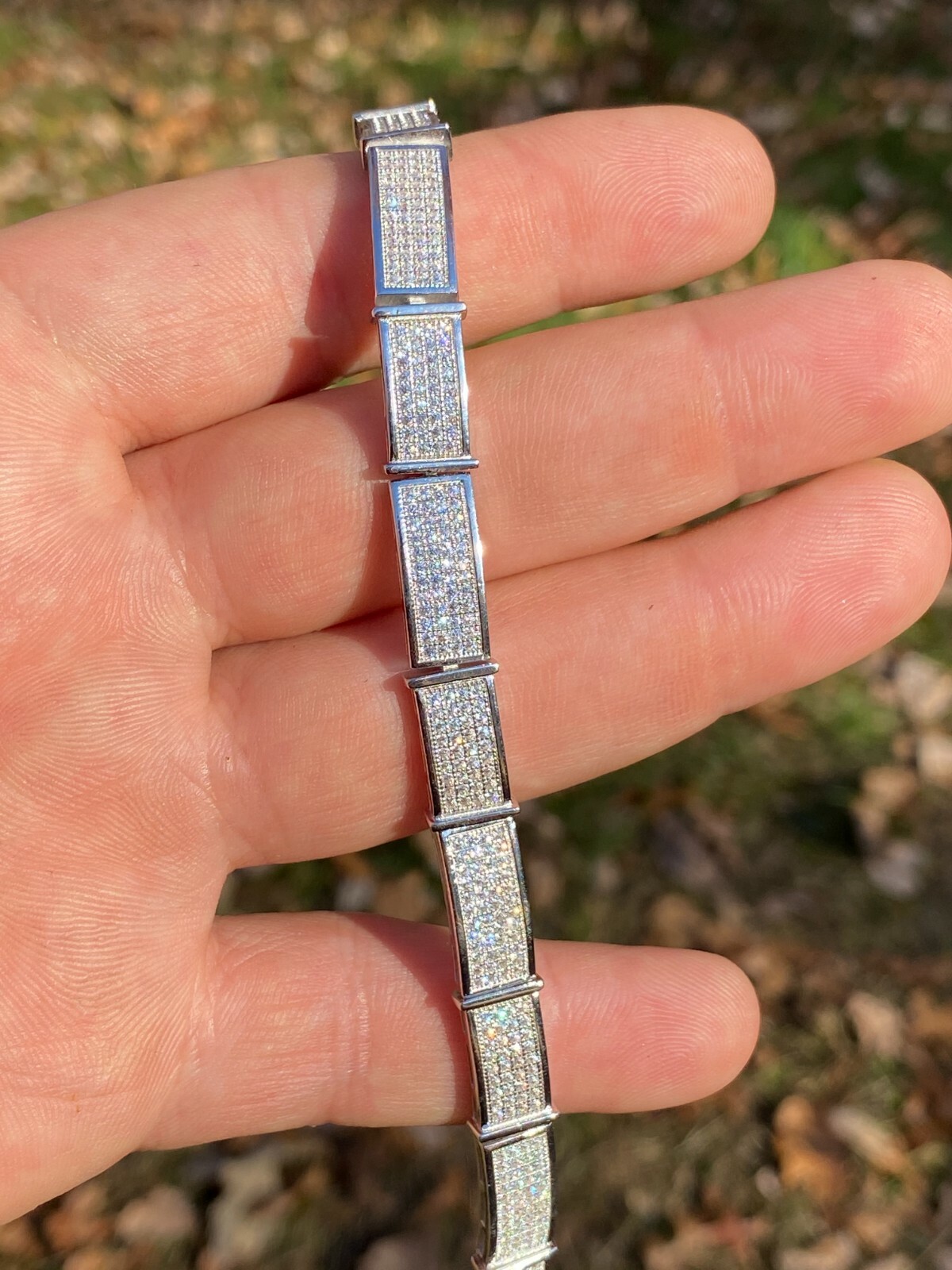 Real Solid 925 Sterling Silver Mens Iced Flooded Out Bracelet CZ Hip Hop Tennis