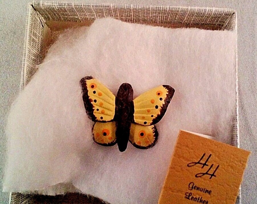 Hinterland Leather Butterfly push back Lapel Choice Yellow or Black in boxes