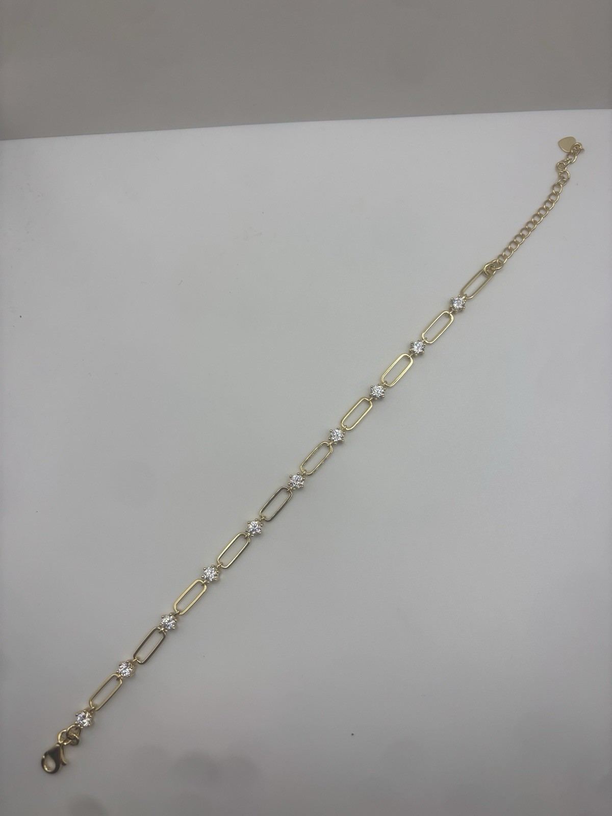 925 Sterling Silver 3ct Moissanite Paperclip Bracelet Gold Tone 19cm + Ext S925